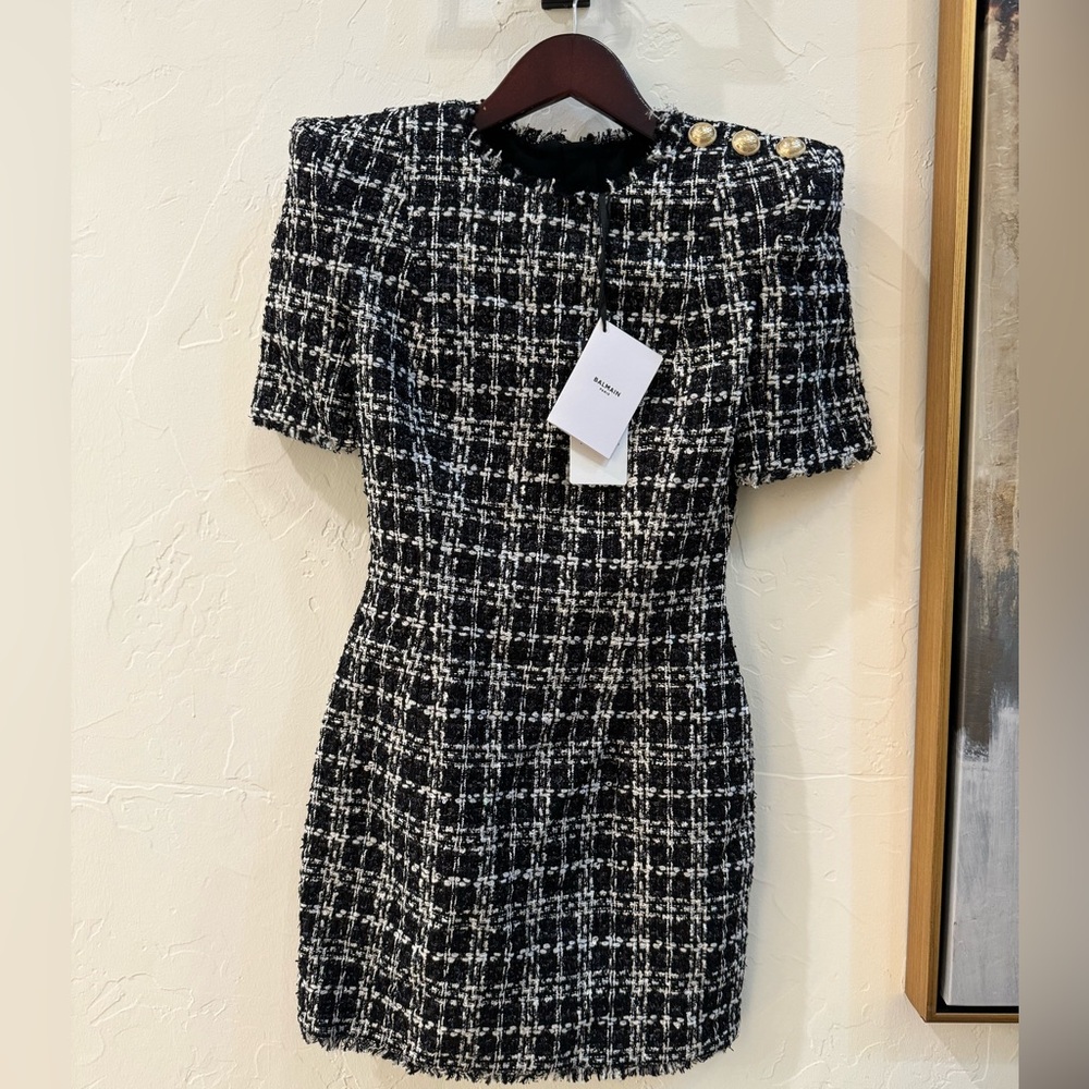 BNWT Balmain Check Tweed mini Dress in 34